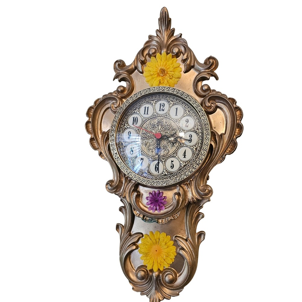 Vintage Ornate Gold Wall Clock Floral‎ Accent Decorative Style by Mod Depositato